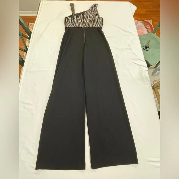 Alice + Olivia | Lina Leather Trimmed Embellished Wide Leg Jumpsuit | 6 - Picture 3 of 16